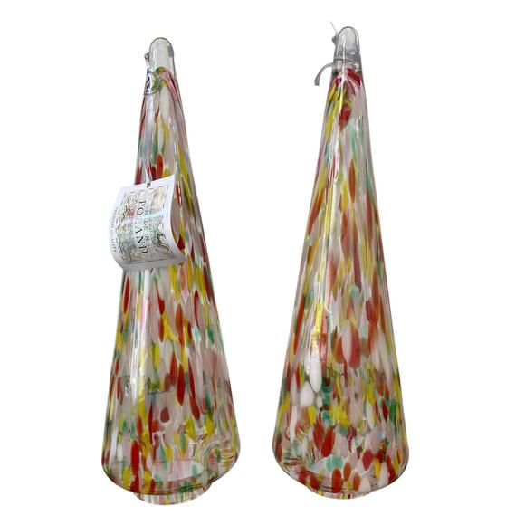 Hand Blown Poland Art Glass CHRISTMAS TREE 14.5" Set of 2 Multicolor Holiday NEW - Picture 14 of 16